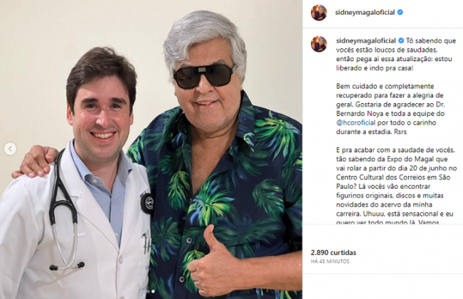 “Gostaria de agradecer ao Dr. Bernardo Noya e toda a equipe do Hcor por todo o carinho durante a estadia", concluiu o cantor. (Foto: Instagram)