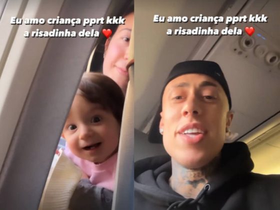 Na ocasião, o funkeiro surgiu interagindo com um bebê que estava na poltrona atrás da sua durante um voo, e confessou. (Foto: Instagram)