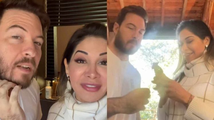 Em um vídeo publicado no Instagram no último domingo (16), a influenciadora digital surgiu raspando o rosto do noivo. (Foto: Instagram)