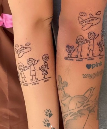 Na imagem, é possível ver que a tatuagem representa Zé Felipe, Virginia e as filhas, Maria Alice e Maria Flor, sorrindo e de mãos dadas. (Foto: Instagram)