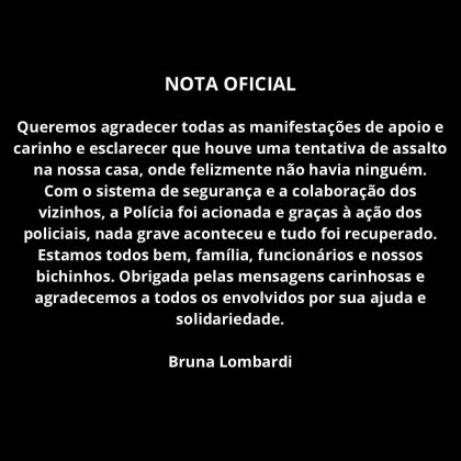 Bruna Lombardi se pronunciou após ter sua casa assaltada por ladrões, na noite do último domingo (19), em São Paulo. (Foto: Instagram)