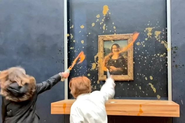 Ativistas jogam sopa em Mona Lisa, no Museu do Louvre. (Foto Redes Sociais)