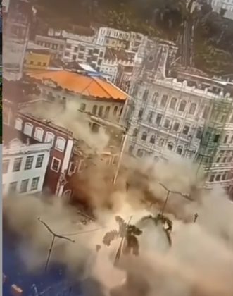 Por conta do risco de desabamento, parte da Praça Conde dos Arcos, localizada na Rua da Holanda, também foi isolada na quarta-feira. (Foto: reprodução vídeo Instagram)