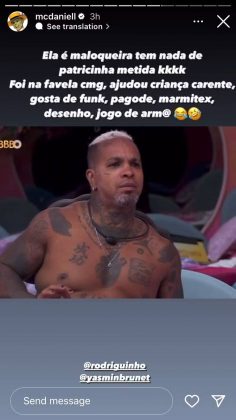 MC Daniel relembrou a relação que teve com Yasmin Brunet, ao entrar em defesa da participante do BBB 24, nas redes sociais. (Foto: Instagram)