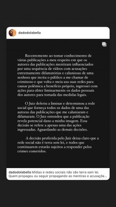 Dado Dolabella, namorado de Wanessa Camargo, do BBB 24, deu entrada a um processo de danos morais na Justiça. (Foto: Instagram)