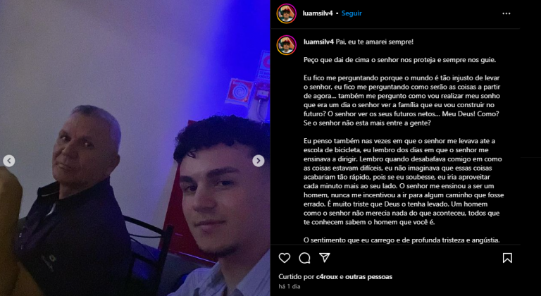 Luam Silva, filho de Ornaldo, descreve um texto de despedida para o pai. (Fonte: Instagram)