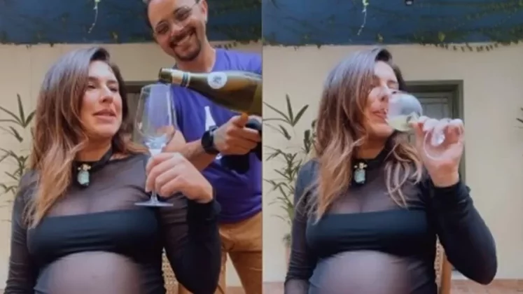 Fernanda Paes Leme, que está na reta final da gravidez, surgiu consumindo bebida alcóolica e deixou os fãs surpresos na web. (Foto: Instagram)