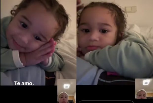 Karoline Lima publicou um registro de uma chamada de vídeo com a filha e se declarando a ela: "Te amo!". (Fonte: Instagram)