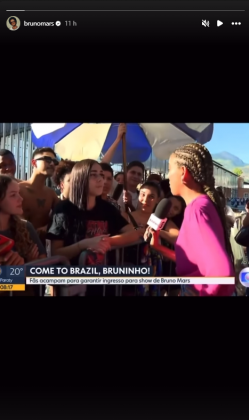 Bruno Mars compartilha vídeo de fãs animados na fila por ingressos para sua turnê no Brasil. (Foto: Instagram)