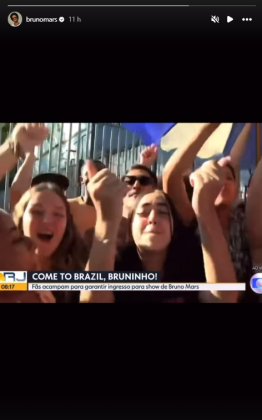 Fãs brasileiros demonstram entusiasmo cantando "come to Brazil, Bruno" em viral. (Foto: Instagram)