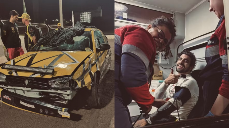 Caio Castro exibe carro após acidente em prova de automobilismo: "Ano que vem tem mais" (Foto: Instagram)
