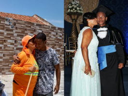 Enzo Menezes ao lado da mãe, que trabalhou como gari e foi peça fundamental em sua trajetória até a faculdade.