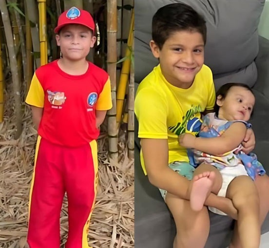 Benjamin Noah, de 9 anos, ao lado dos pais: menino salvou a irmã de 1 ano após ela se engasgar durante o jantar.