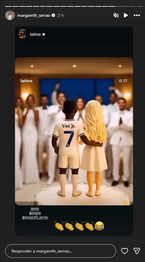 Margareth repostou o vídeo e reagiu com emojis de palminhas e risadas, demonstrando ter gostado da edição. (Foto: Instagram)