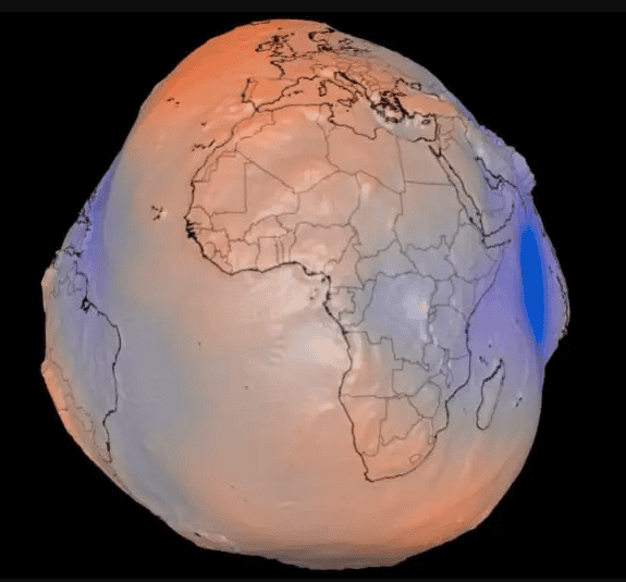 Modelo científico revela as variações do campo gravitacional da Terra. (Créditos: NASA)
