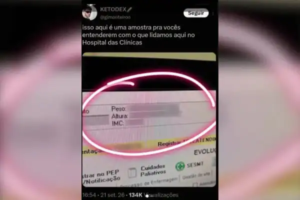 Profissional do HC de Ribeirão Preto divulga prontuário e ironiza peso de paciente