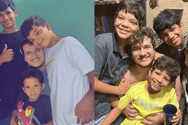 Professor adota três irmãos para que eles não fossem separados e celebra mudança na vida deles: “São os melhores da turma”