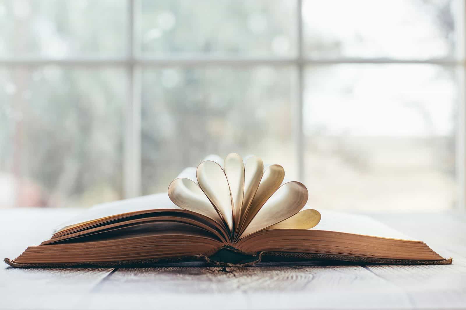 Open book with pages shaped like a heart